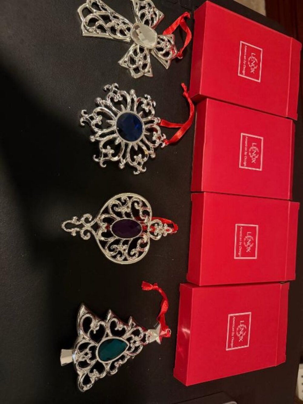 Lenox Set of 4 Bejeweled Silverplate Christmas Ornaments NIB - LOT3-32X